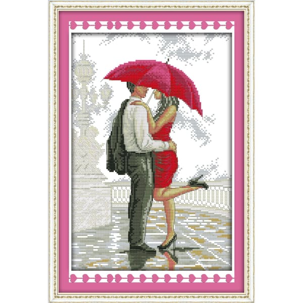 A romantic walking in the rain