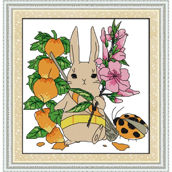 The rabbit picking peaches