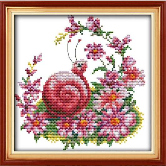 A snail and beautiful flowers