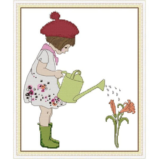 Girl watering flowers 2