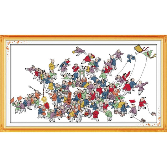 Hundred playing children