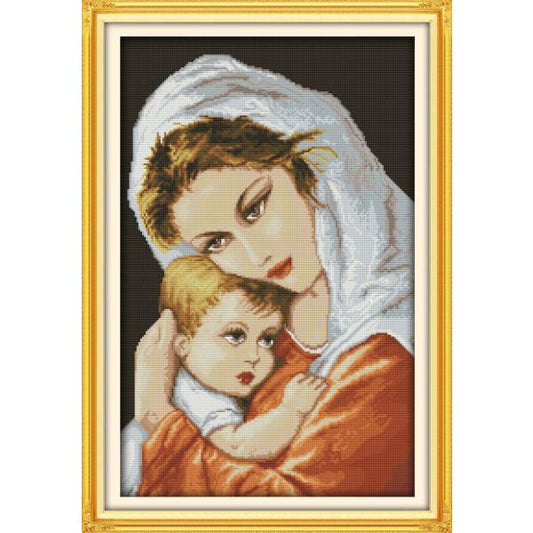 Oil painting style mum and son