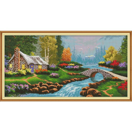 Small bridge,flowing water and household