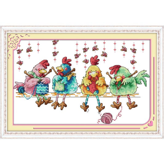 The chicken knitting a sweater