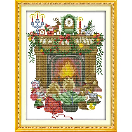 The children sit down around the stove