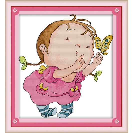 The girl is catching butterfly