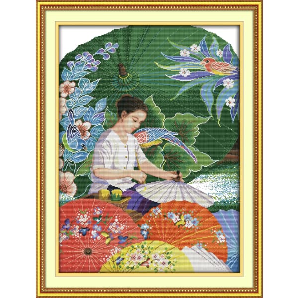 The girl making the umbrellas
