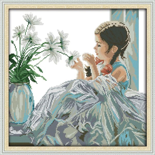 The girl with flowers