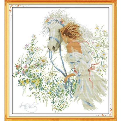 White horse and girl